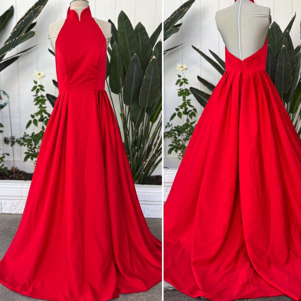 RED dress long gown backless halter neck elegant gown